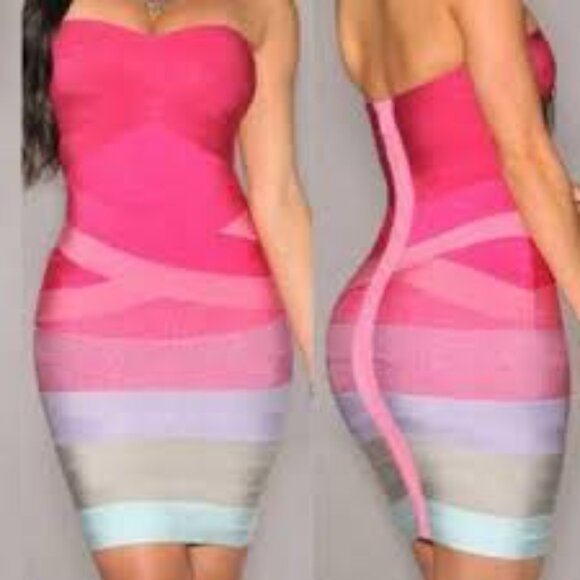 Hot Miami Style Bandage Strapless Stretchy BodyCon Dress Size M - Picture 1 of 9